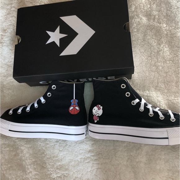 Black Hightop Platform Hello Kitty & Spider-Man Converse - Picture 1 of 6